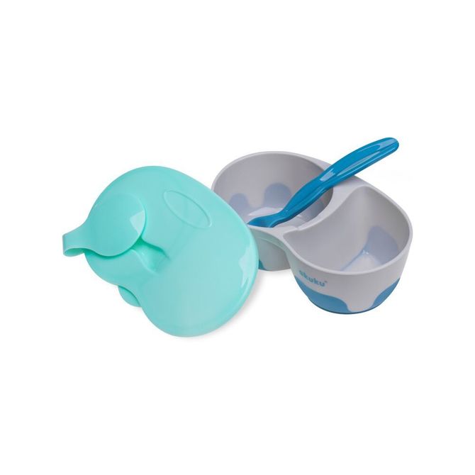 A0303 2-compartment bowl with spoon blue - Image 2