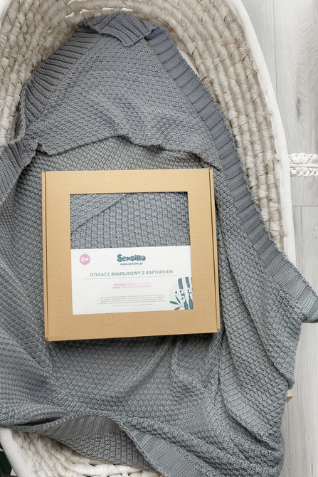 HOODED SWADDLE BLANKET 100% BAMBOO GIFT GRAPHITE - Image 5