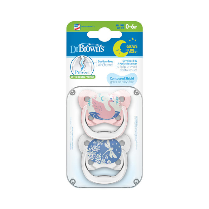PV12007 PreVent Glow in the Dark BUTTERFLY SHIELD Pacifier - Stage 1, Assorted, 2-Pack - Image 2