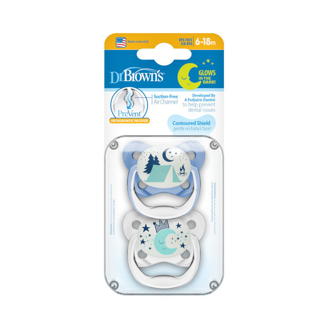 PV22008 PreVent Glow in the Dark BUTTERFLY SHIELD Pacifier - Stage 1, Assorted, 2-Pack - Image 2