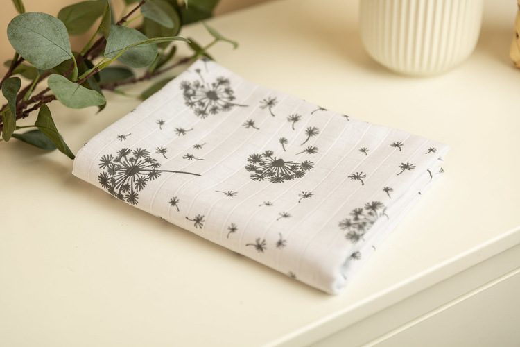 MUSLIN BLANKET DANDELIONS / ASH 80x100cm - Image 3