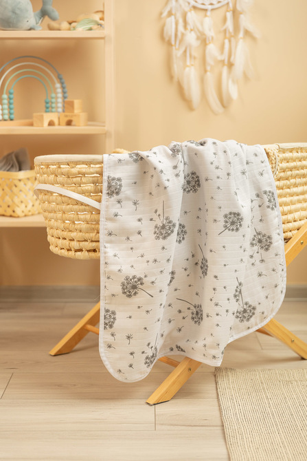 MUSLIN BLANKET DANDELIONS / ASH 80x100cm - Image 6