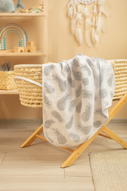 MUSLIN BLANKET FEATHERS / WHITE 80x100cm - Image 6