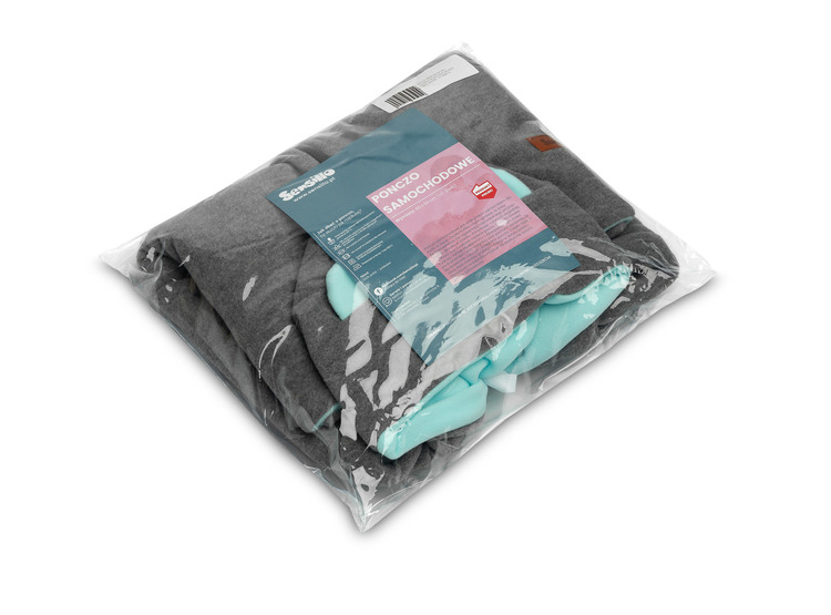 CAR SEAT PONCHO GREY MELANGE / TURQUOISE - obrazek 4
