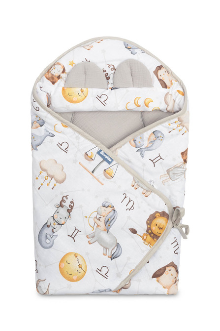 MUSLIN CARRY-COT SWADDLE BLANKET - ZODIAC GREY - Image 2