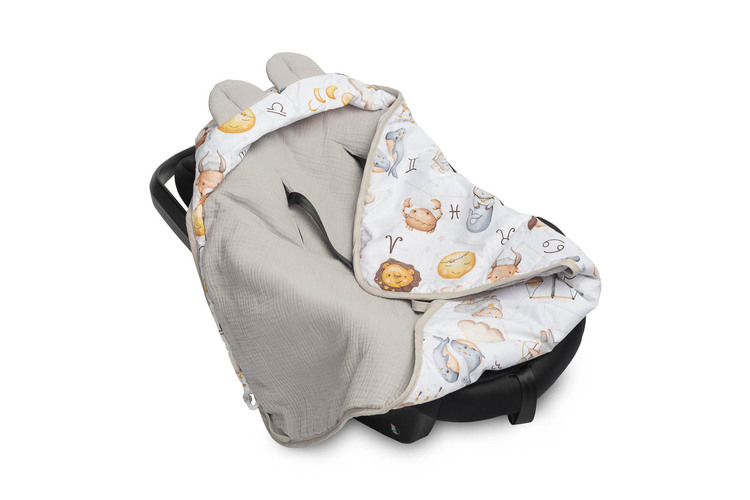 MUSLIN CARRY-COT SWADDLE BLANKET - ZODIAC GREY - Image 4