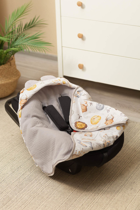 MUSLIN CARRY-COT SWADDLE BLANKET - ZODIAC GREY - Image 7
