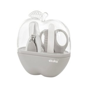 A0473 Baby care set grey APPLE CASE: scissors, nail clippers, glass nail file, 2 tweezers