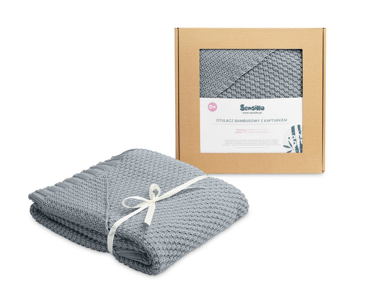 HOODED SWADDLE BLANKET 100% BAMBOO GIFT GRAPHITE