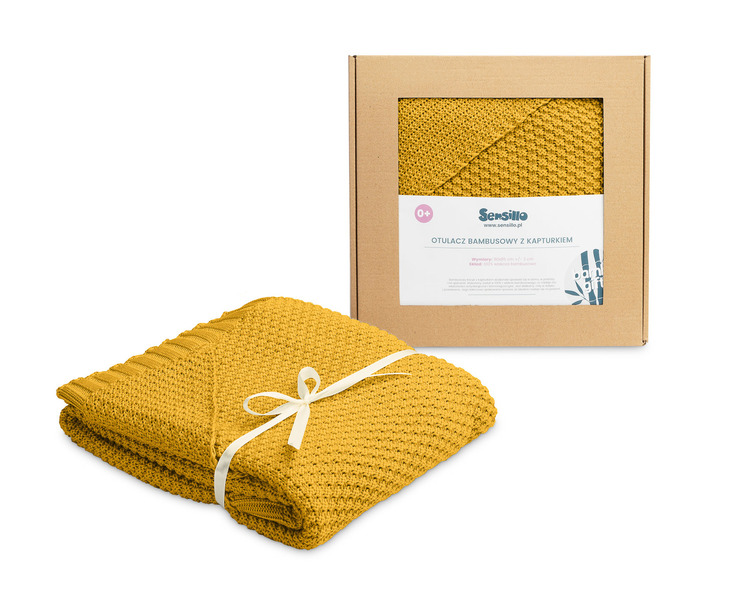 HOODED SWADDLE BLANKET 100% BAMBOO GIFT MUSTARD