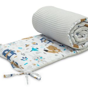 COT BUMPER WAFFLE FOREST ANIMALS LIGHT GRAY