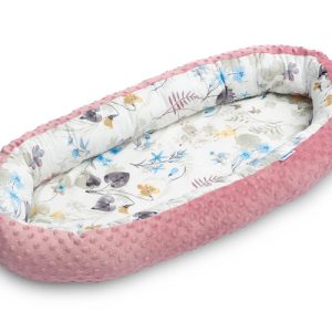 BABY NEST MINKY 70x30 RETRO PINK LEAVES