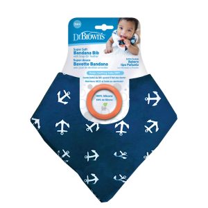 AC124 Bandana Bib w/ Teether, 1-Pack, Anchors (Blue with Orange Teether)