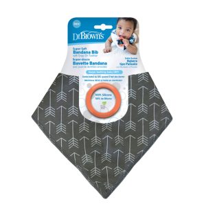 ac 125 Bandana Bib w/ Teether, 1-Pack, Arrows (Gray with Orange Teether)