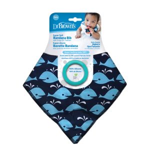 AC126 Bandana Bib w/ Teether, 1-Pack, Whales (Blue with Turquoise Teether)