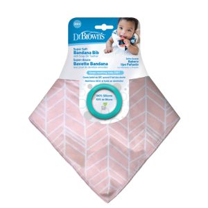 AC127 Bandana Bib w/ Teether, 1-Pack, Herringbone (Pink with Turquoise Teether)