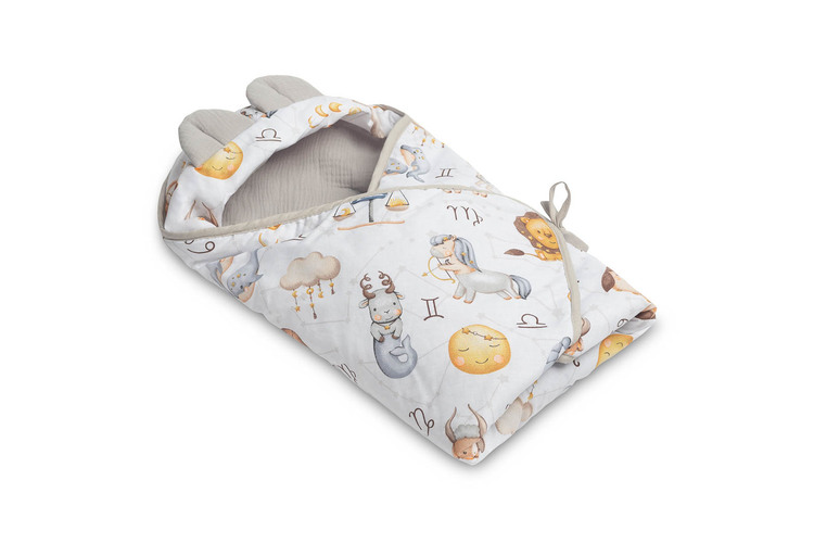 MUSLIN CARRY-COT SWADDLE BLANKET - ZODIAC GREY