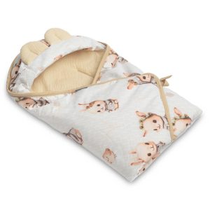 MUSLIN CARRY-COT SWADDLE BLANKET - BEIGE BUNNY