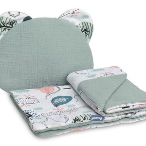 MUSLIN PUSHCHAIR SET - HEDGEHOG EMERALD