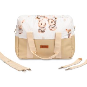 STROLLER BAG ECO LEATHER BEIGE BUNNIES