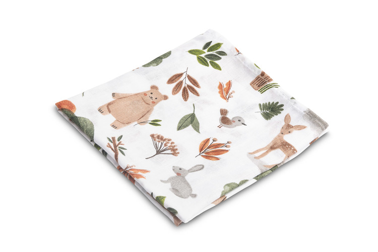 MUSLIN SWADDLE BLANKET 70X80 CM FOREST ON WHITE
