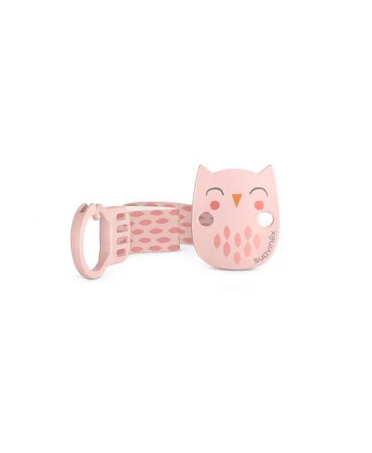 079754 PACIFIER CLIP WITH RIBBON PREMIUM OWL PINK 307822