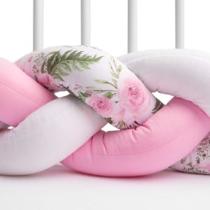 Braided Crib Bumpers 210 cm – flowers pink
