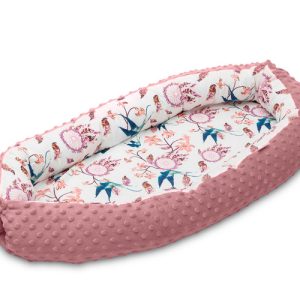Baby nest Minky – birds retro pink