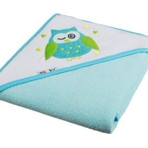 A1246 Baby hooded towel OWL TURQUISE