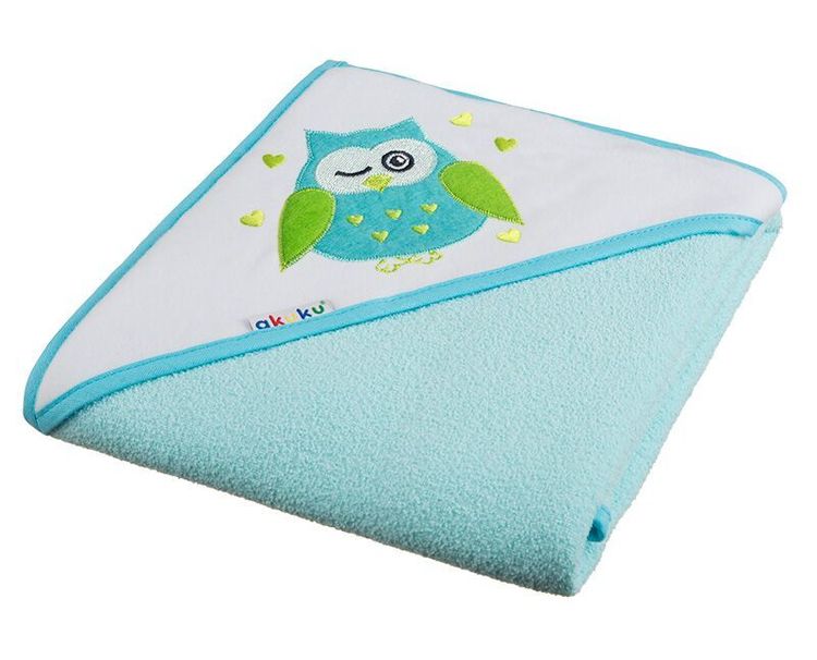 A1246 Baby hooded towel OWL TURQUISE