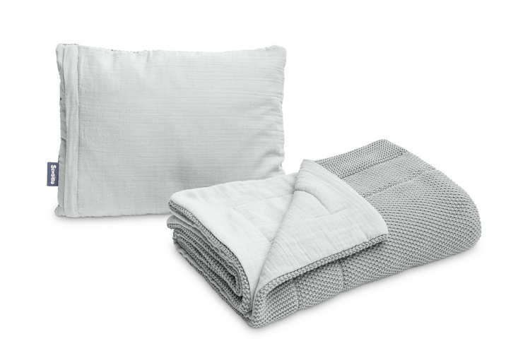 Knitted cot set with muslin - grey