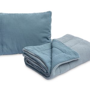 Knitted cot set with muslin - blue