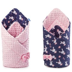 Minky Baby Nest Cone Wrap – rabbits/pink 75x75
