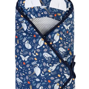 WAFFLE CARRY-COT SWADDLE BLANKET - ANIMAL LAND GREY